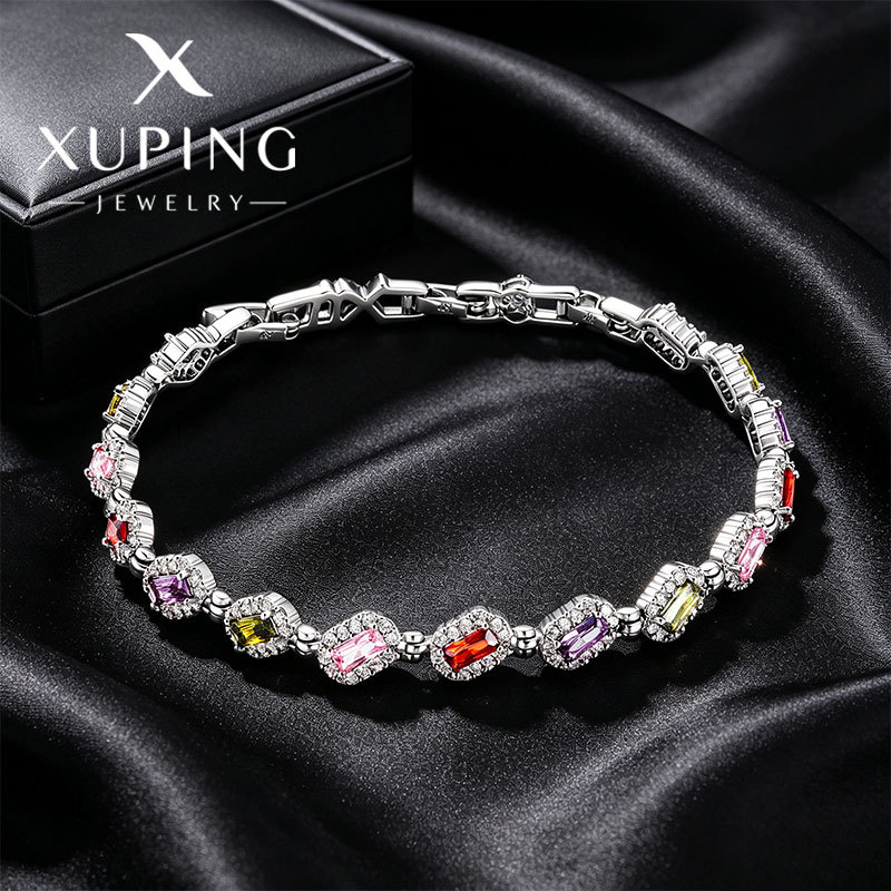 Pulsera Cuadrada de Gemas Artificiales de Aleación de Cobre para Mujer