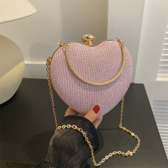 2024 New Bag Exquisite Heart-Shaped Unique Red Sparkling Chain Bag Shoulder Crossbody and Ins Handbag