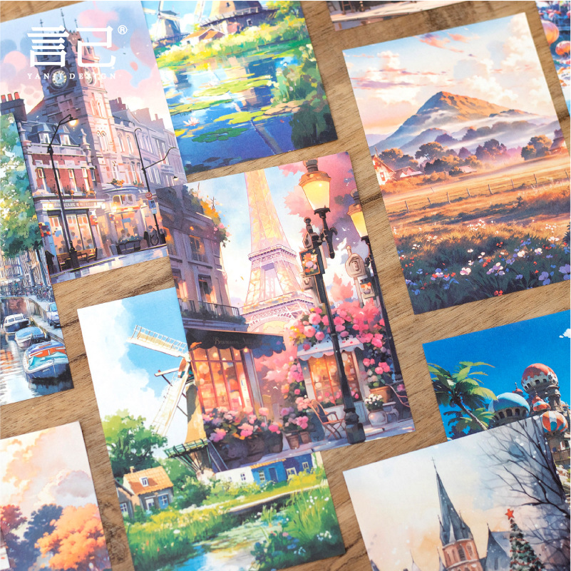 연지 풍경 테마 소재 책 컬렉션 일기 시리즈 50매 흰색 크래프트지 콜라주 베이스 5종