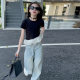 Girls' Summer French Style Cloud Vest Short-sleeved Thin Wide-leg Pants suit 2024 New Fashionable Summer Fashion