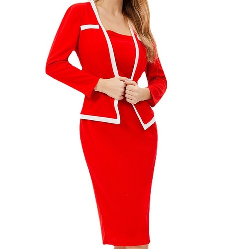 2025 Women's Fashion: European and American Style Cropped 3/4-Sleeve Fake 2-Piece Patchwork Professional Bodycon Dress