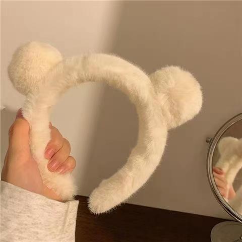 Autumn and winter cute plush bear ears headband female cartoon broken hair wash face mask special headband headband headgear