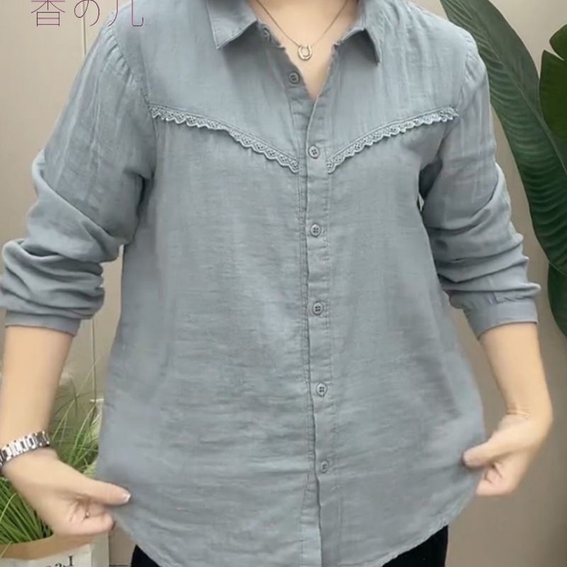 春季新款纯色棉纱长袖衬衫女文艺宽松显瘦百搭休闲纯棉上衣|undefined