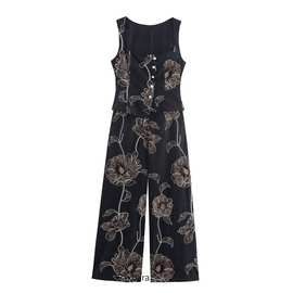 2025欧美风夏女装花朵刺绣连体长裤  4934