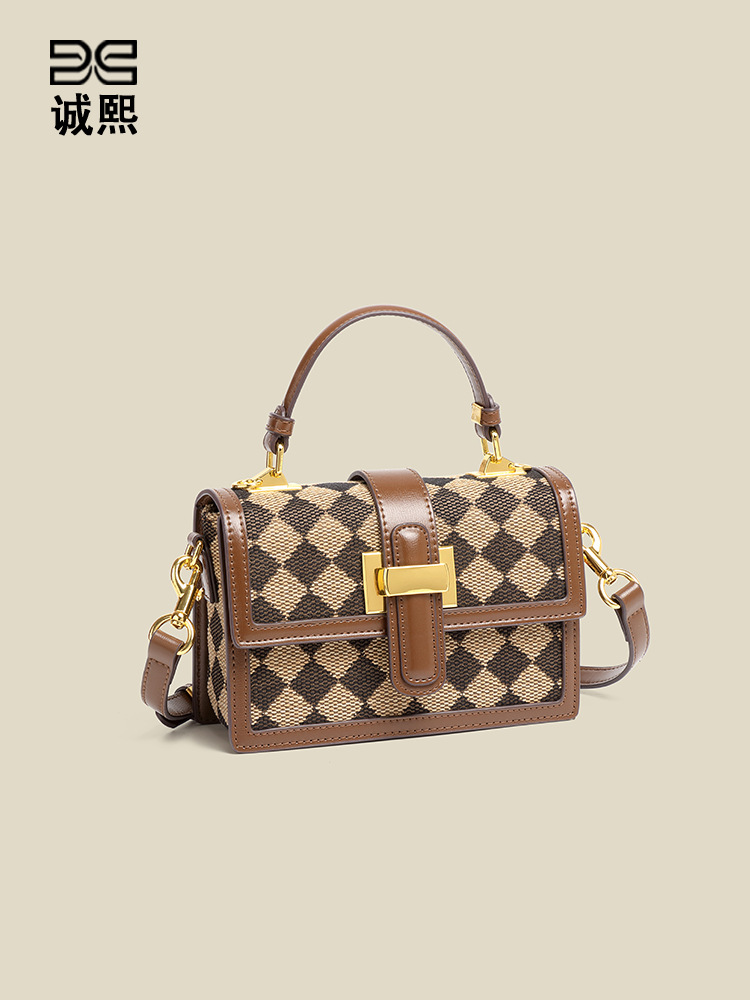 Bolso de mano retro con estilo occidental, Caja del Tesoro de la Luz de la Luna, textura de rombos y leopardo, algodón y lino, bolso de hombro para mujer, bandolera casual de moda