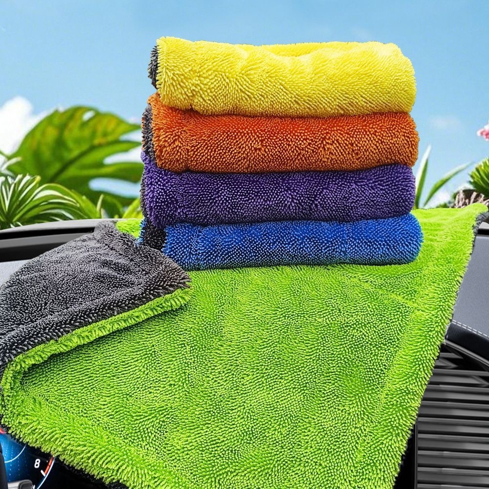 gris verde doble cara pequeña toalla de absorción de agua 1200GSM espesa tela de trenza toalla de microfibra para automóviles