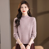 年轻款时尚提花针织衫秋冬毛衣打底衫大码宽松保暖内搭年轻妈妈装，女装针织衫/毛衣，妃慕昵服饰