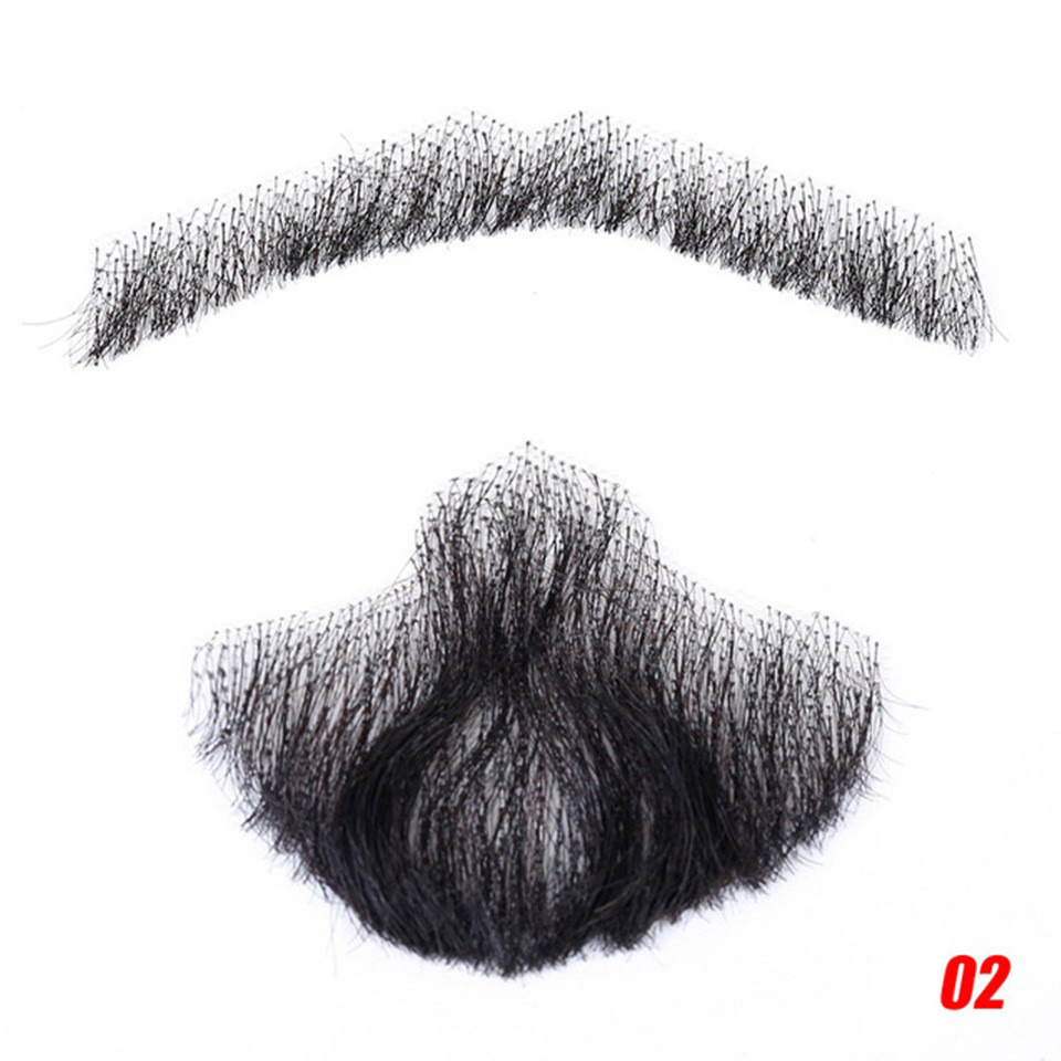 Barba falsa transfronteriza, barba falsa tejida a mano completa, cabello real sin costuras para hombres, cejas falsas, cuernos falsos, accesorios de cine y televisión