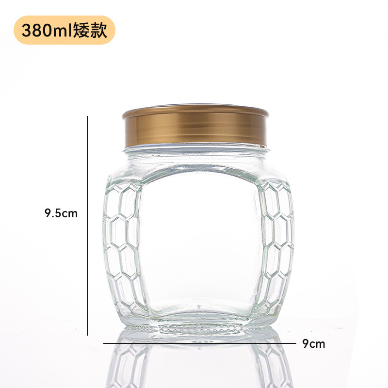 卸売新しいガラスハニカム蜂蜜ボトル八角形六角形ビッグベリー 0.5kg パック 1.0kg パック肥厚ガラスボトル|undefined