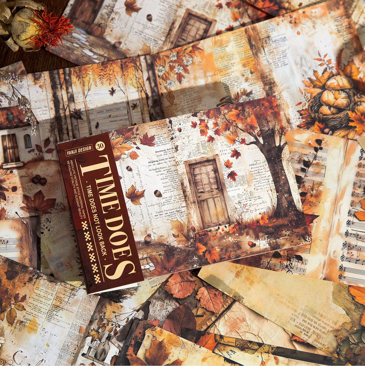 얀지 소재지 시간은 돌아서지 않는다 시리즈 레트로 노트북 DIY 소재 장식 베이스 30매 5종