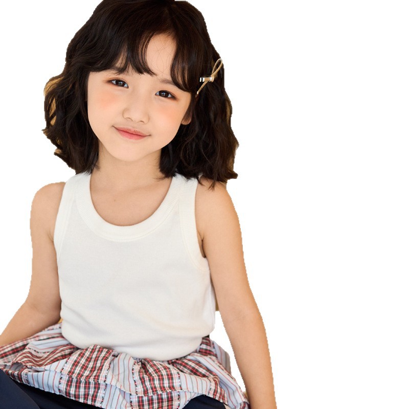 여름 소녀 스레드 조끼 라이크라 코튼 한국 스타일 내부 레이어링 셔츠 베이비 캐주얼 서스펜더 어린이 민소매 티셔츠