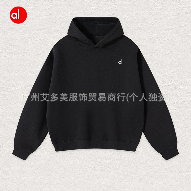 Alo Cross-Border 2025 Autumn and Winter Version Short Wide Heavy 350g Fleece Hooded Sweatshirt Hoodie