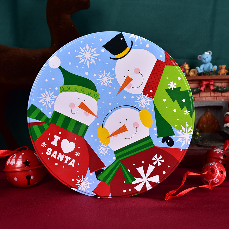 Navidad caramelo redondo caja de almacenamiento de hierro forjado cartón cartón paquete de regalo caja grande y pequeña caja caja de lata