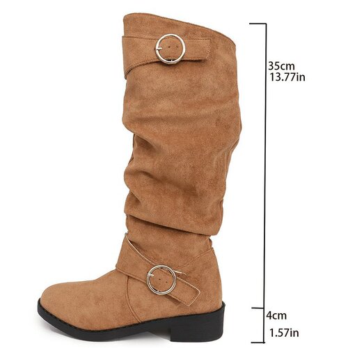 Women's Oversized Boots with Folded Belt Buckle, Over-the-Knee, Thick Heel, Skimpy Long Boots