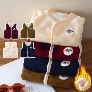 Children's Vests for Boys and Girls, Thickeneded and Warm Outer Wear, Corduroy Autumn and Winter Velvet Vests, Baby Outer Vests