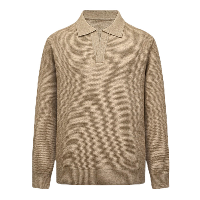 Explosiones transfronterizas de tamaño europeo tamaño grande polo collar V camiseta de punto suéter hombre viejo dinero viento gaviota fábrica de collar al por mayor