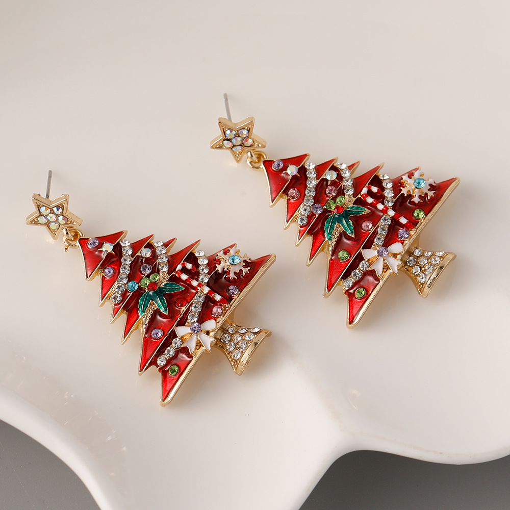 Christmas tree earrings for women niche design fashionable exquisite Christmas earrings alloy oil drop diamond high end earrings_voghion.com