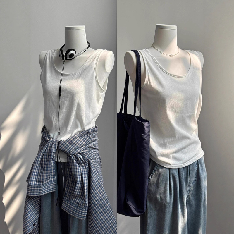 Women's Summer Sleeveless Long Vest, Trendy Hong Kong Style Loose Bf Style Mid-Length Base Shirt