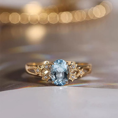Water Blue Planet Plated Gold Zircon Ring Refreshing Saint Maria Sea Blue Sapphire Ring Fashion Light Luxury Style