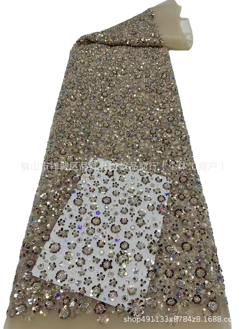 Nueva alta densidad de tubo de perlas bordado vestido vestido de moda bolsa accesorios fabricantes de tela en stock
