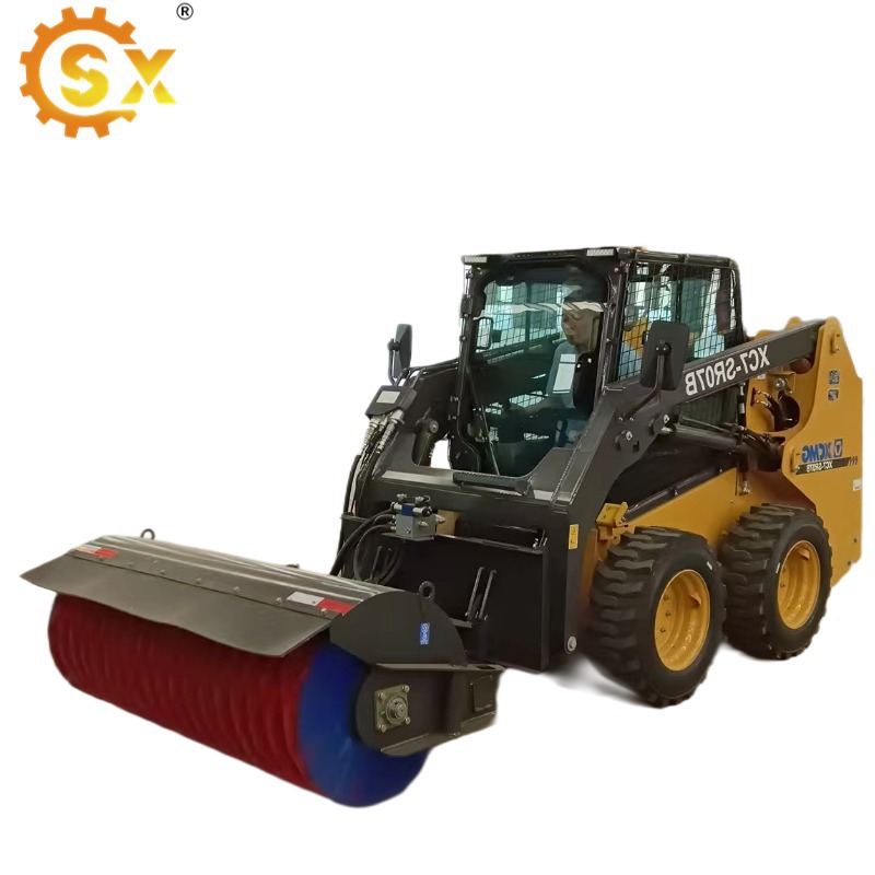 Máquina deslizante equipada con barredora de nieve hidráulica, cepillo de rodillos de remoción de nieve pequeño, fuerte poder de remoción de nieve flexible
