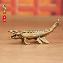 纯黄铜深海鲨鱼鱼缸装饰小鱼金鱼复古实心老物件茶宠工艺品铜摆件