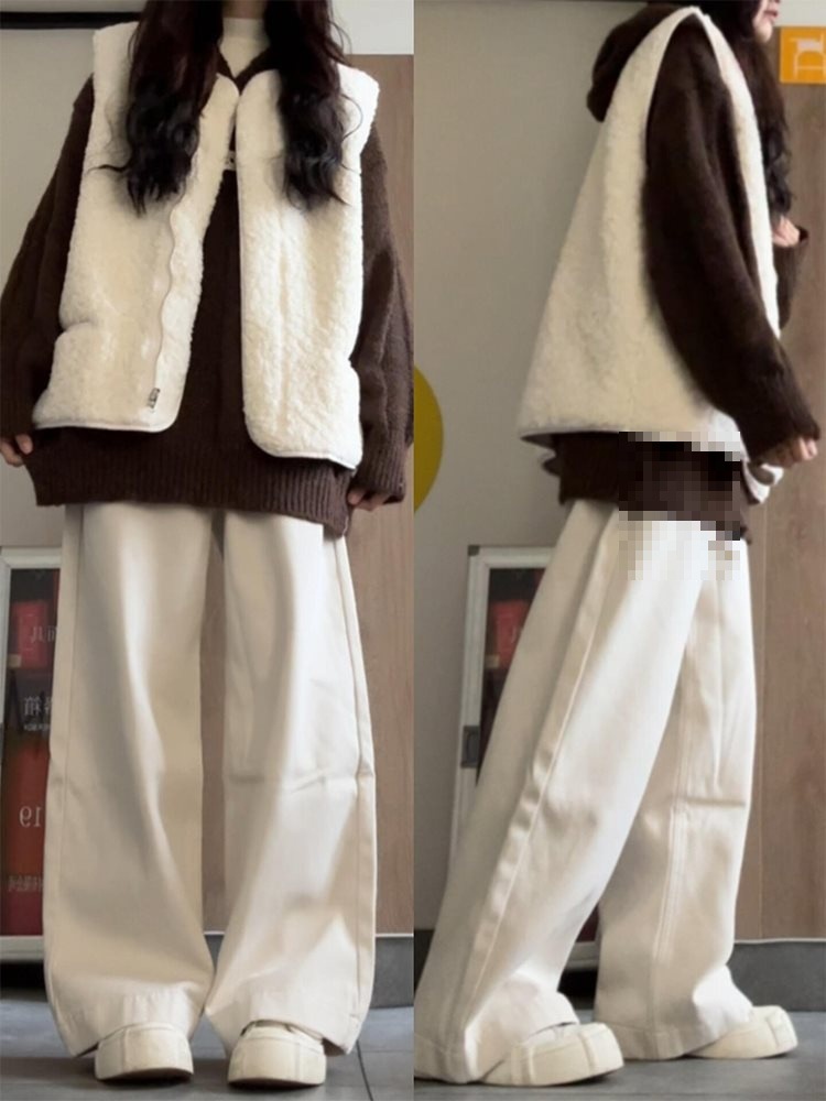 2025 New Lamb Velvet Sweater Vest Jacket Women's Autumn Spring Summer Lazy Knitted Top Suit