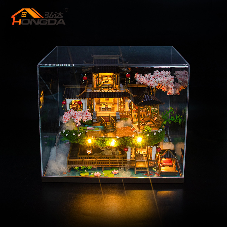 Wooden DIY Large Retro Chinese Style House Handmade Puzzle Toy Gift 3D Loft Courtyard Model