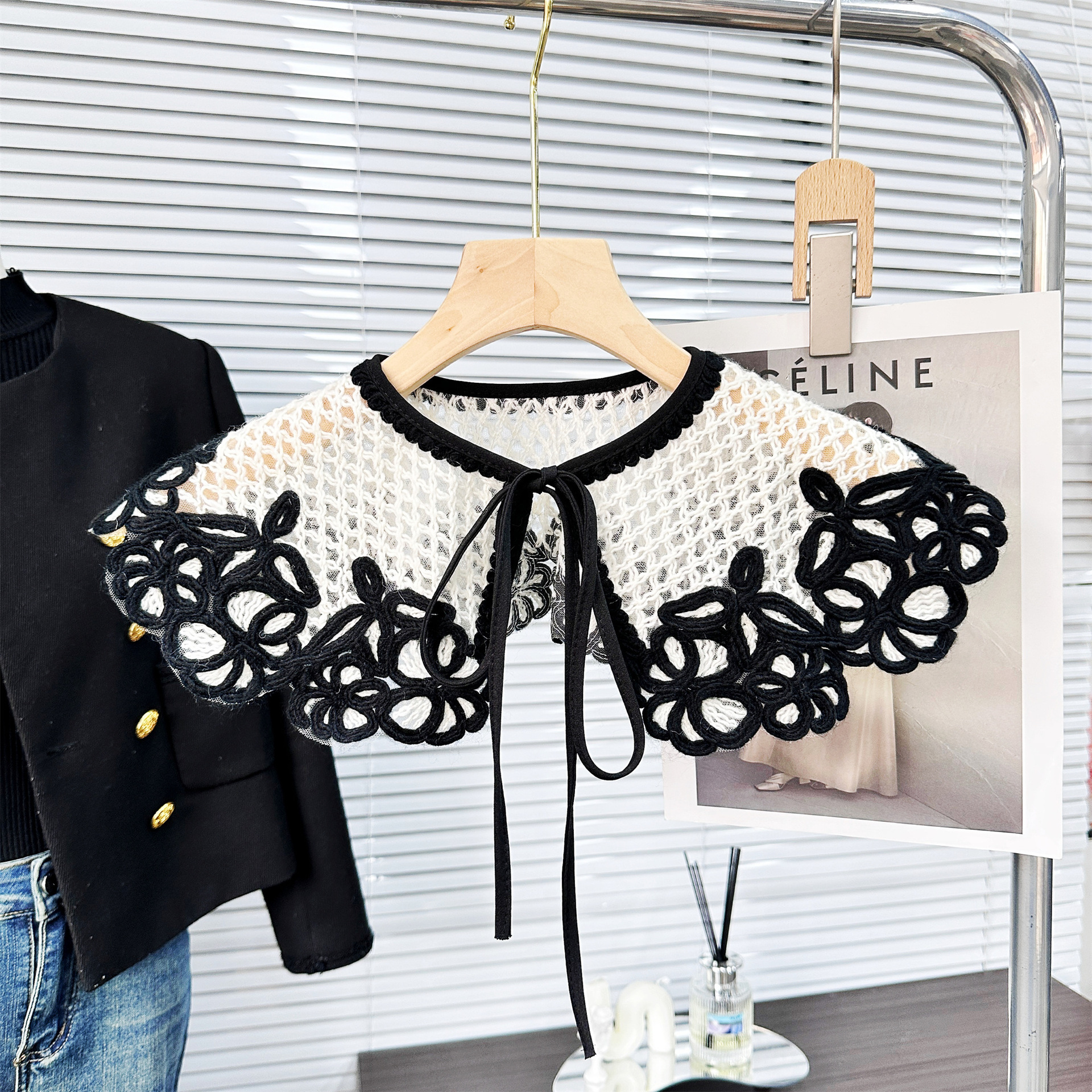 Cuello decorativo de punto bordado de imitación de lana en blanco y negro para otoño e invierno, superventas transfronterizo, para vestidos y suéteres.