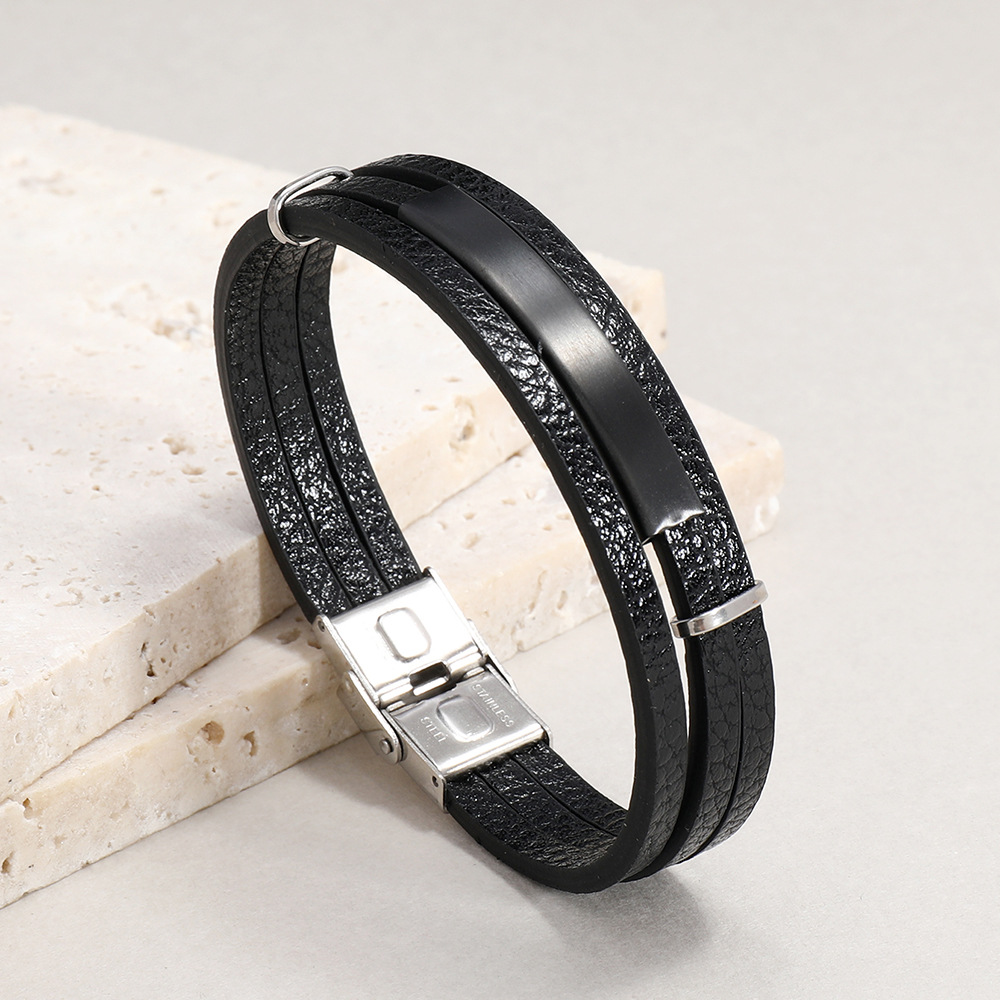 Square Pattern Men'S Gender Fashion Square Pu Leather Patchwork Men'S Bangle Men Cord & Leather Bracelets