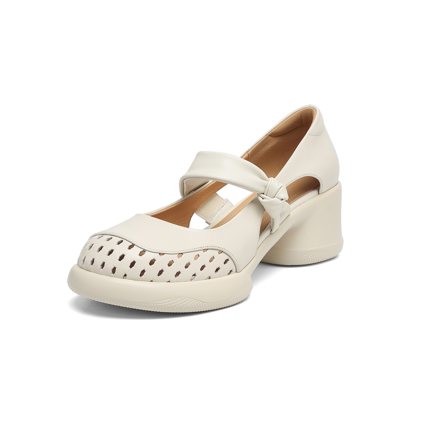 Giày sandal cao gót nữ quai ngang da bò mũi kín gót dày — đen