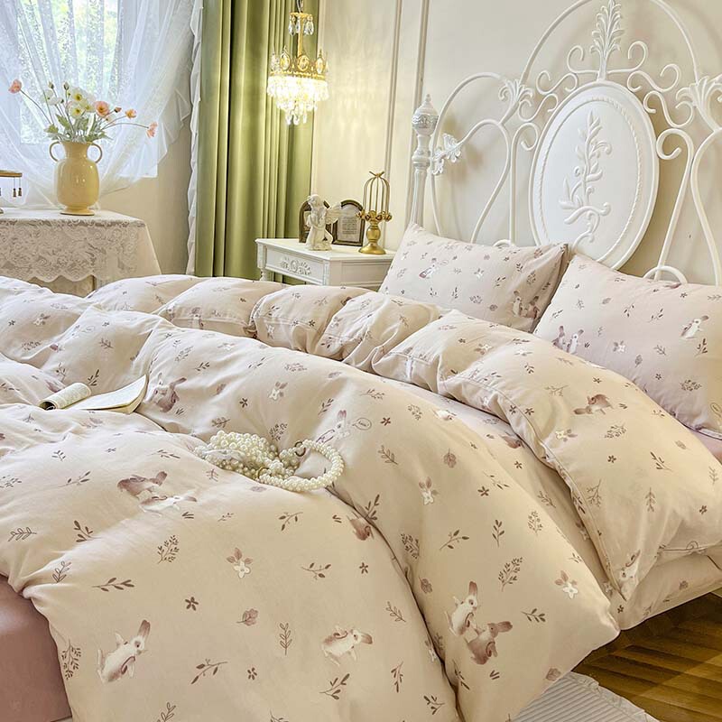 Spring and Summer A Maternal and Infant Grade Cotton Double-layer Yarn Four-piece Set Home Comfortable Cotton Bed Sheet Quilt Cover Bedding