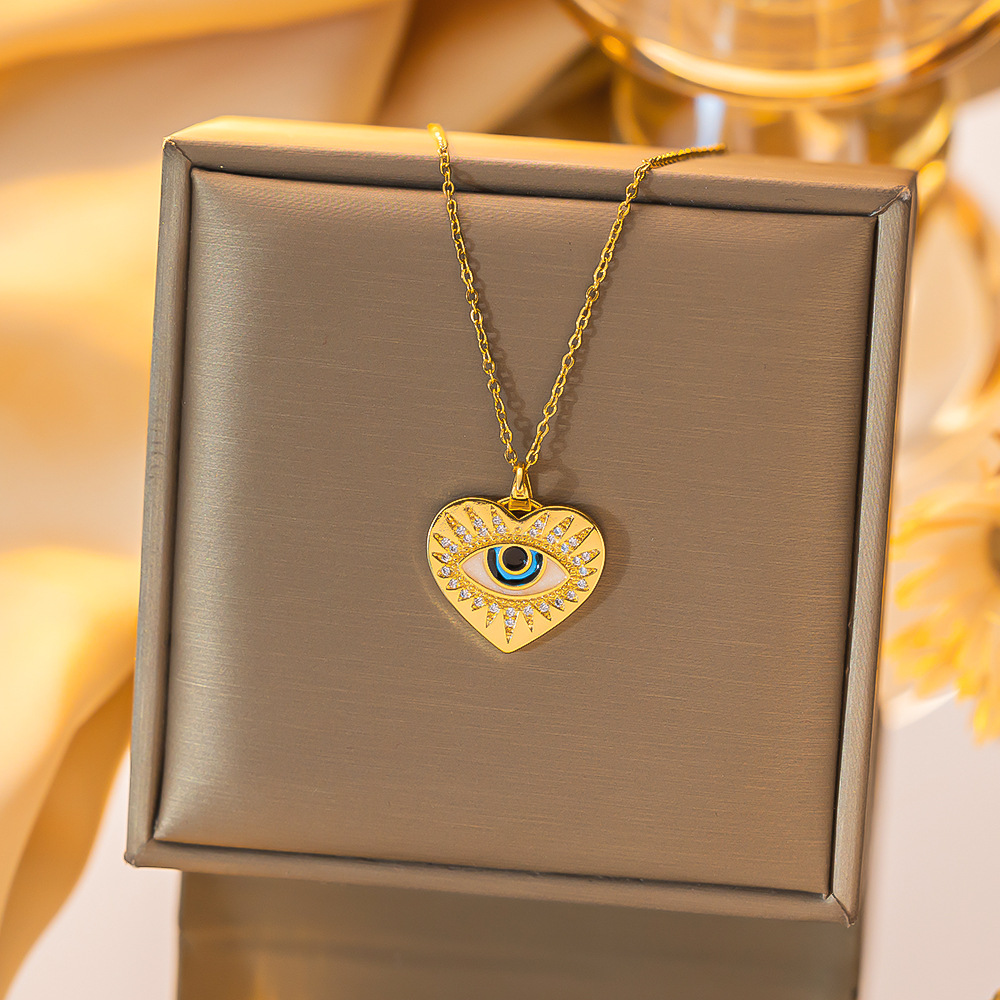 Zircon Inlay Material Titanium Steel Copper Gold Plated Simple Style Devil's Eye Hollow Out Inlay Zircon Pendant Necklace