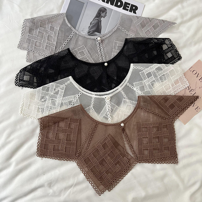 Camisas de cuello falso para niños de cuello falso de encaje, bufandas huecas, cuello, cuello de loto