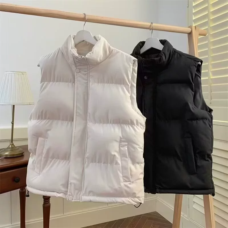 Colored demi-season vest sleevless, jacket with down