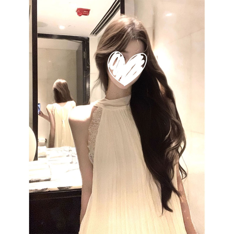 法式纯欲风多巴胺挂脖无袖背心女2025夏新款蕾丝花边半身裙两件套|undefined