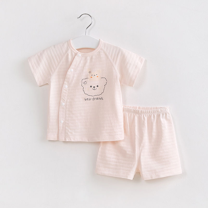 Baby Short Sleeve Suit Pure Cotton Men's and Women's Baby Summer Thin Clothes Shorts Split Two-piece Newborn Baby Clothes