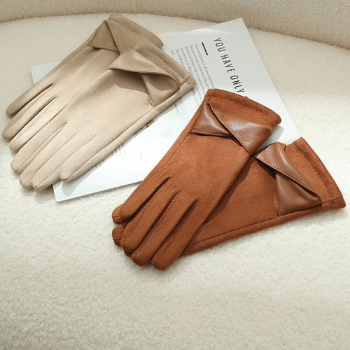 Thermal Lined Insulated Cold-Resistant Xinji Deer Hide Winter Windproof Fashion Riding Driving Five-Finger Gloves for Women