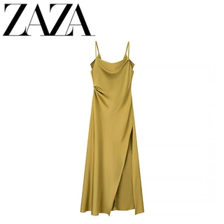 ZAZA 自制欧美风 批发女装 时尚百搭气质 法式设计吊带开叉连衣裙