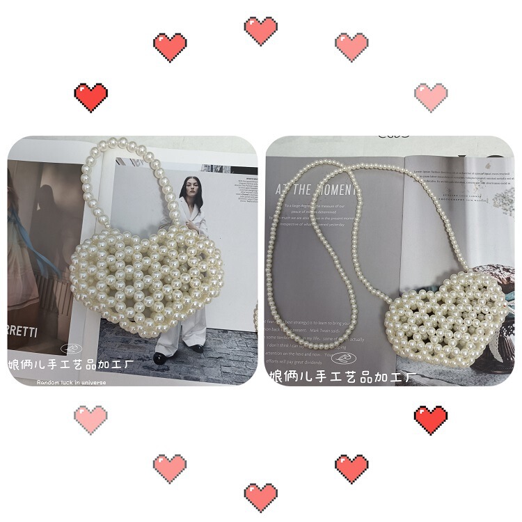 Bead Bag Bead Bag Handmade Bag Love Heart Pearl Silver Bead Crossbody Portable Transparent Crystal Internet Celebrant Niche