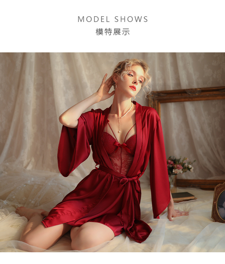 Hermoso Hilo Nuevo sexy traje profundo V sexy encaje perspectiva Correa sexy pijamas split sexy camisón para las mujeres