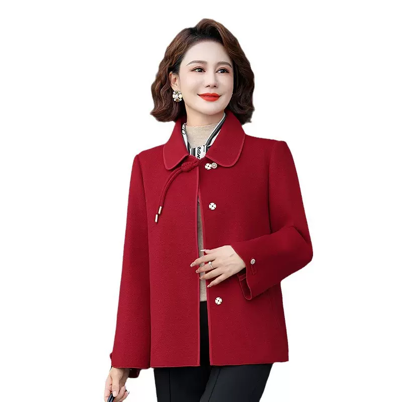 中年妈妈气质秋装毛呢外套洋气双面呢大衣中老年女秋冬装呢子上衣