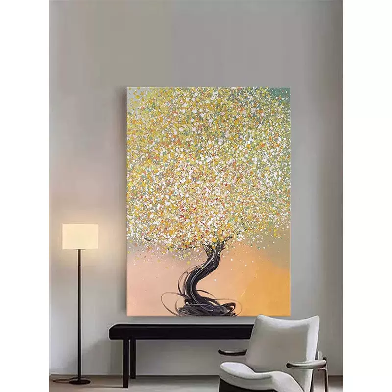 《发财树》客厅装饰画意式极简沙发背景墙壁画抽象肌理感玄关挂画