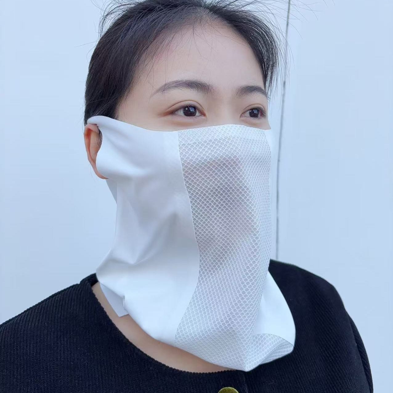 Voile d'été en soie glacée, protection solaire simple pour femmes, protection UV intégrale du visage et du cou, masque respirant anti-poussière, couvrant le visage, les oreilles et le cou._voghion.com
