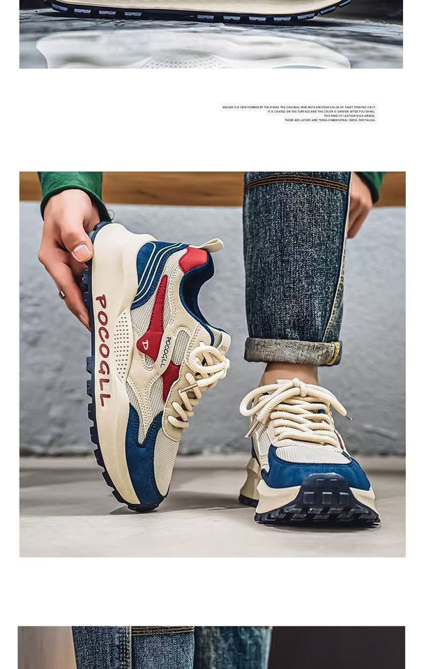 Giày sneaker nam thân lưới thoáng khí chống hôi, đế cao su gót thấp 1–3 cm, dây buộc phía trước — 0766 trắng xanh, 0766 đen xám, 0766m Đỏ chi tiết 12