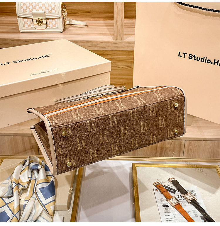 Túi tote da thật dây xích nữ sức chứa lớn đeo vai chéo — Màu nâu nhạt chi tiết 9