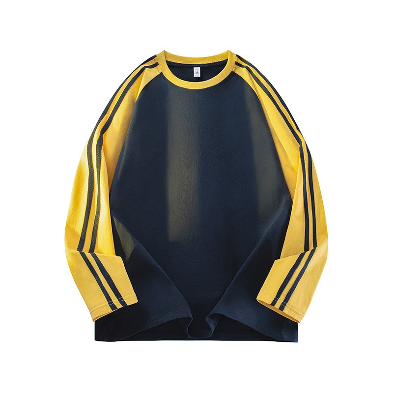 Hong Kong style trendy color-blocked long-sleeved crew neck undershirt for teenage boys, suitable for spring and autumn, 2026.