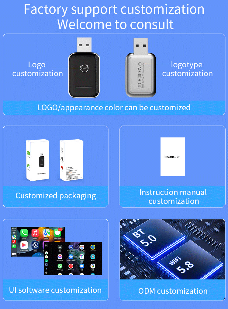 USB Wireless Carplay Smart Car Box Is Suitable for iPhone and Android Auto Boxes