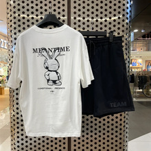 鸟家元素男装2024夏季新品白色流氓兔贴布刺绣微廓圆领短袖T恤潮