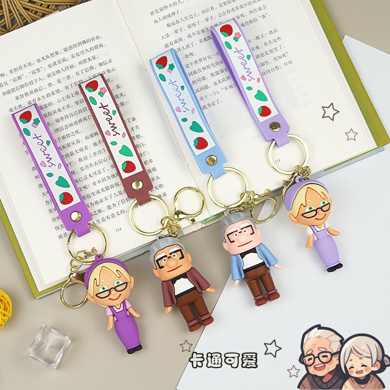 Creative Standing Grandpa and Grandma Cartoon Keychain Couple Doll Car School Bag Pendant Gift Wholesale